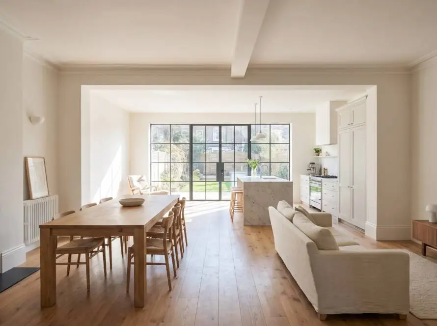 Open-plan kitchen and dining extension with bi-fold doors to garden