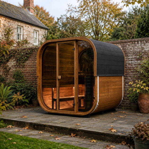 Cube 250 Sauna – 6-seat cube sauna with panoramic glass front and rear